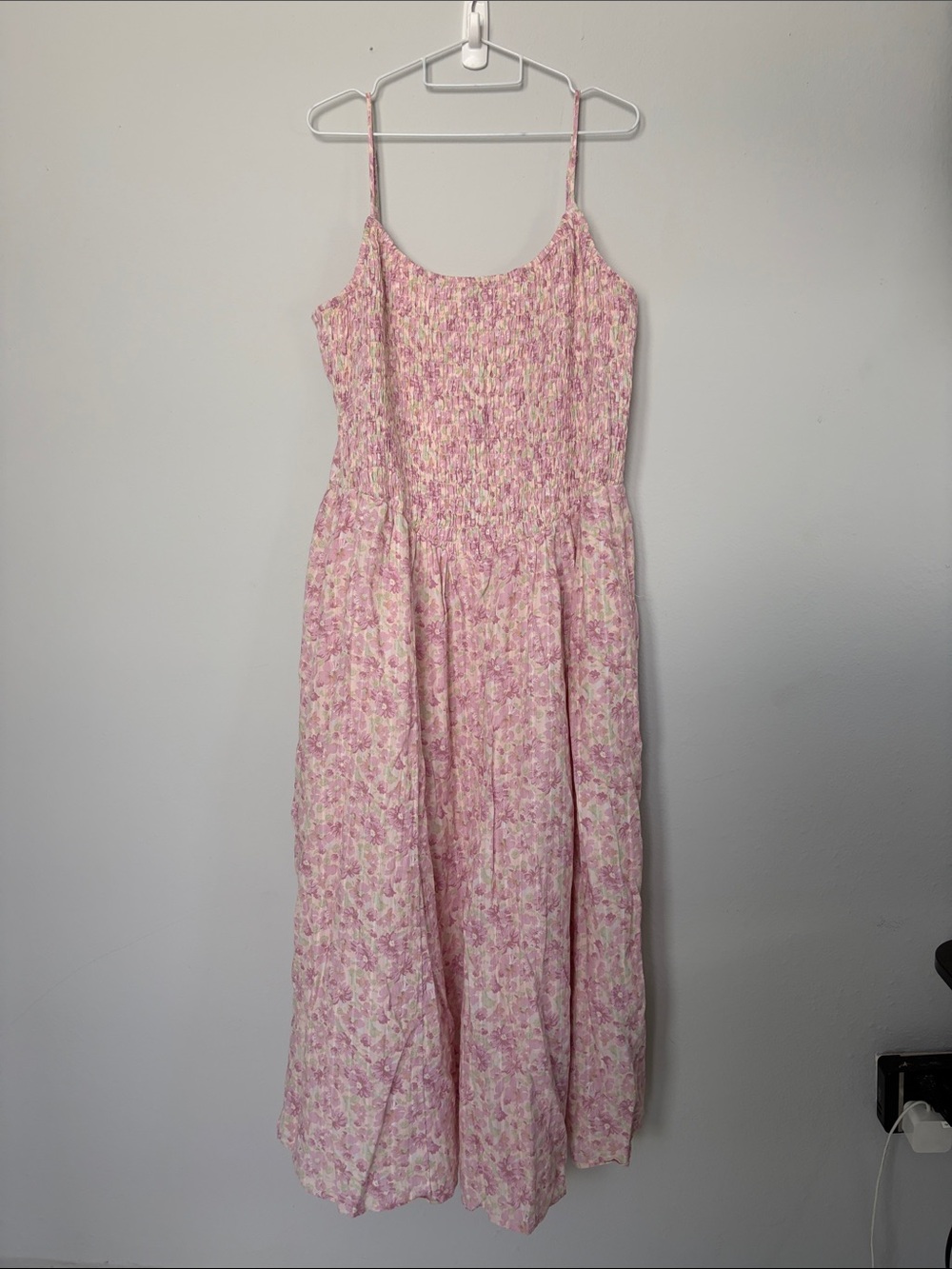 American Eagle-Pink Floral Smocked Maxi Dress